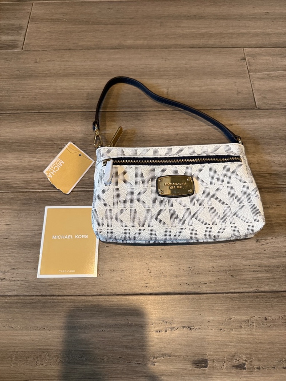 Michael Kors White and Navy wristlet